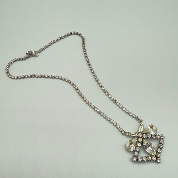 Rare 1940s Old Hollywood Vintage Rhinestone Necklace Signed Jayflex Sterling - Picture 2 of 10